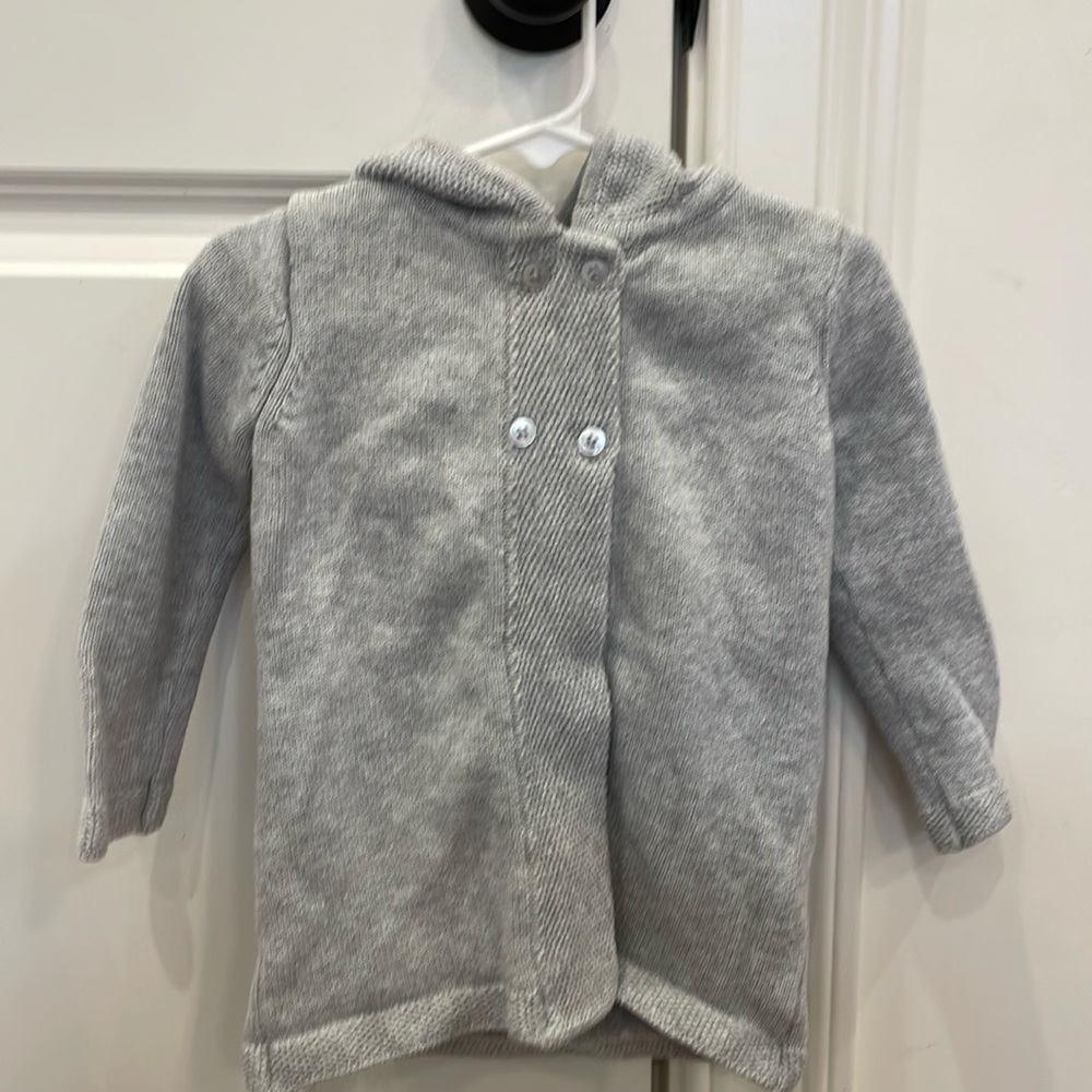 The Little White Company Double Button Front Sweater/Jacket with PomPom Hood
